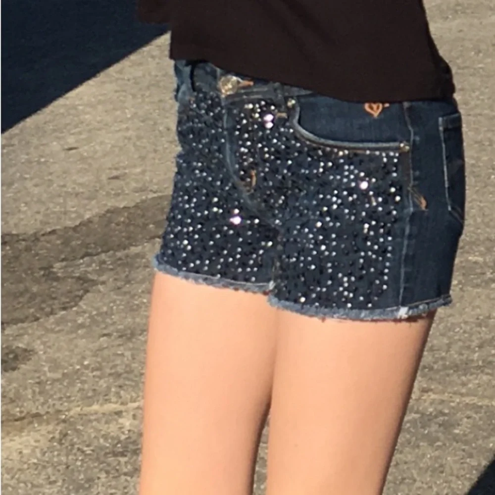 Justice Girls Blue Studded Jean Shorts Denim Jorts